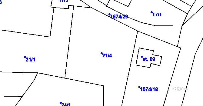 Parcela st. 21/4 v KÚ Milíčov u Jihlavy, Katastrální mapa