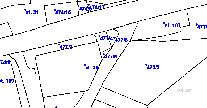 Parcela st. 477/9 v KÚ Milíčov u Jihlavy, Katastrální mapa