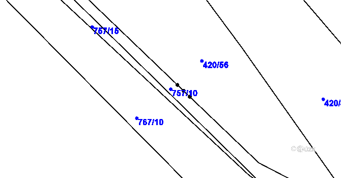 Parcela st. 757/10 v KÚ Milíčovice, Katastrální mapa