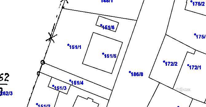 Parcela st. 151/5 v KÚ Milíčovice, Katastrální mapa