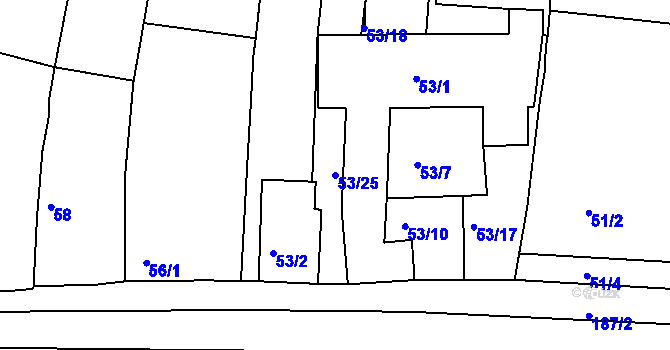 Parcela st. 53/25 v KÚ Milíčovice, Katastrální mapa