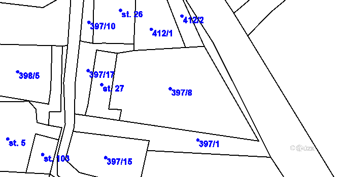 Parcela st. 397/8 v KÚ Malá Šitboř, Katastrální mapa