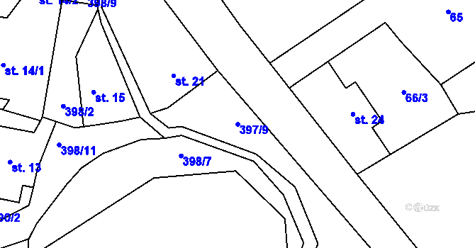 Parcela st. 397/9 v KÚ Malá Šitboř, Katastrální mapa