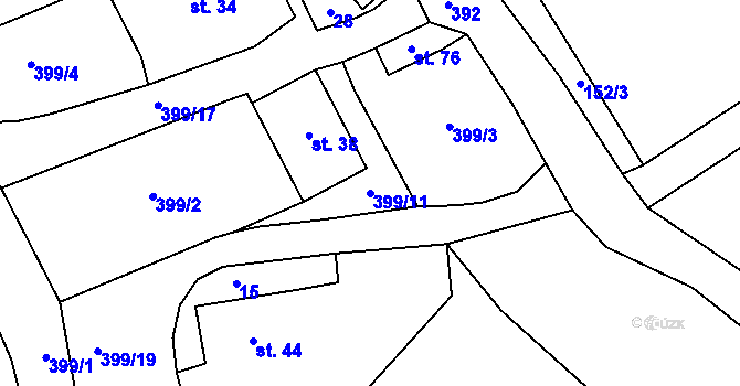 Parcela st. 399/11 v KÚ Malá Šitboř, Katastrální mapa