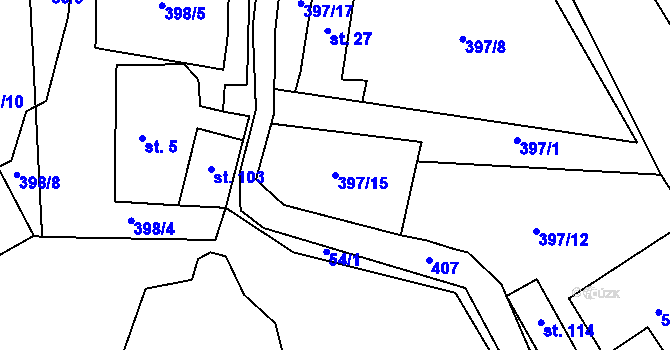 Parcela st. 397/15 v KÚ Malá Šitboř, Katastrální mapa