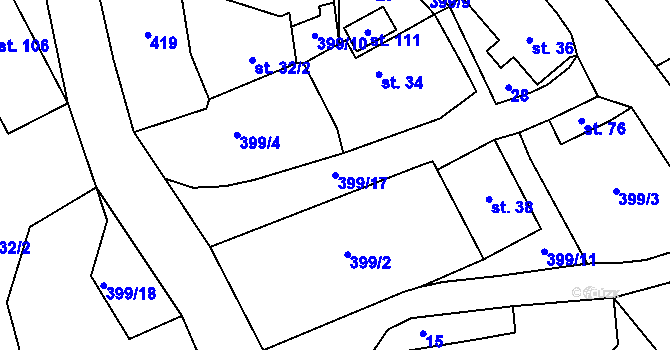 Parcela st. 399/17 v KÚ Malá Šitboř, Katastrální mapa