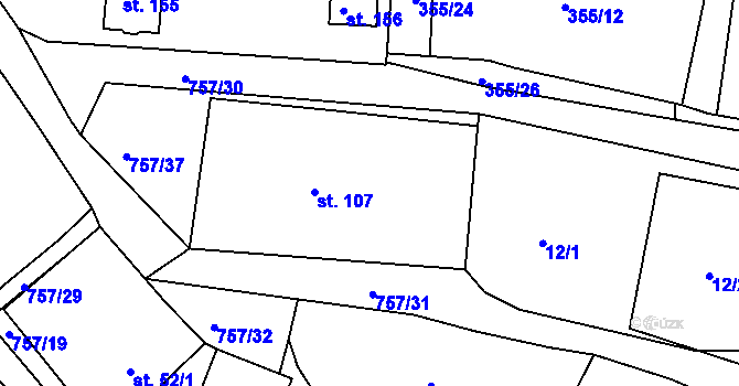 Parcela st. 107 v KÚ Milíkov u Mariánských Lázní, Katastrální mapa