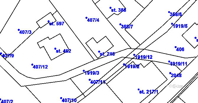 Parcela st. 218 v KÚ Milíkov u Jablunkova, Katastrální mapa