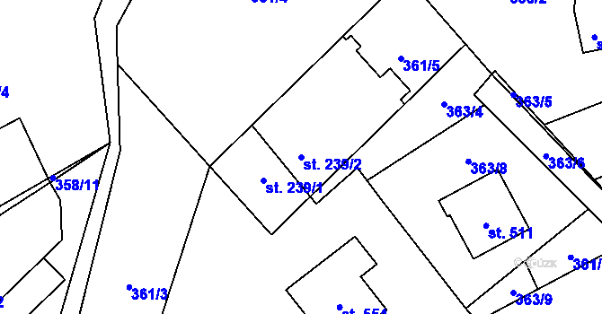 Parcela st. 239/2 v KÚ Milíkov u Jablunkova, Katastrální mapa
