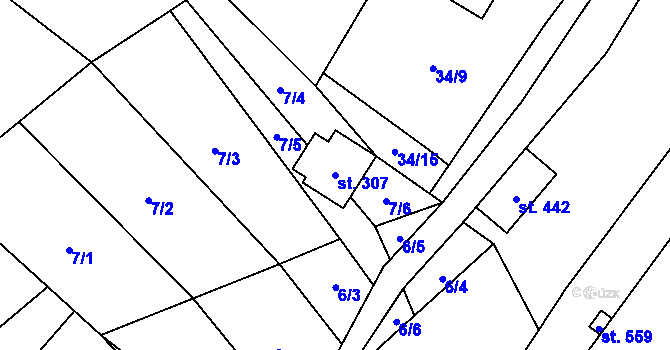 Parcela st. 307 v KÚ Milíkov u Jablunkova, Katastrální mapa