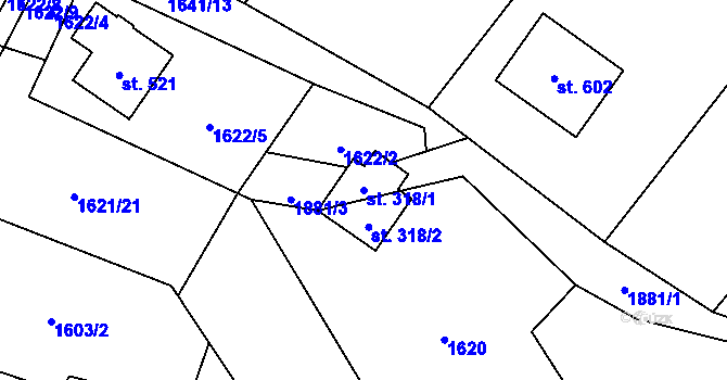 Parcela st. 318/1 v KÚ Milíkov u Jablunkova, Katastrální mapa