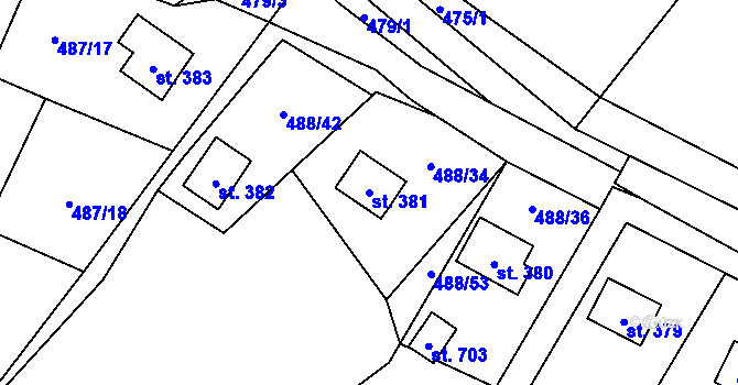Parcela st. 381 v KÚ Milíkov u Jablunkova, Katastrální mapa