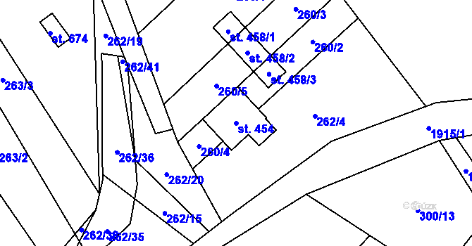 Parcela st. 454 v KÚ Milíkov u Jablunkova, Katastrální mapa