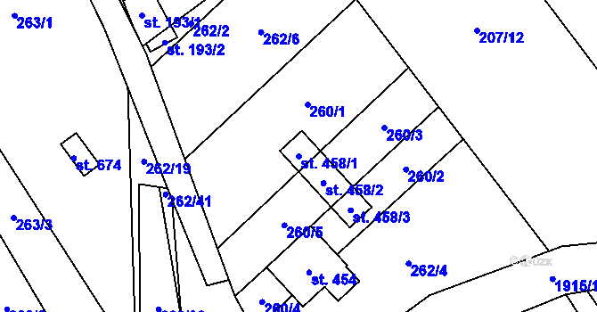 Parcela st. 458/1 v KÚ Milíkov u Jablunkova, Katastrální mapa