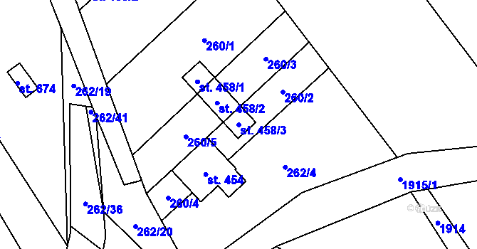 Parcela st. 458/3 v KÚ Milíkov u Jablunkova, Katastrální mapa
