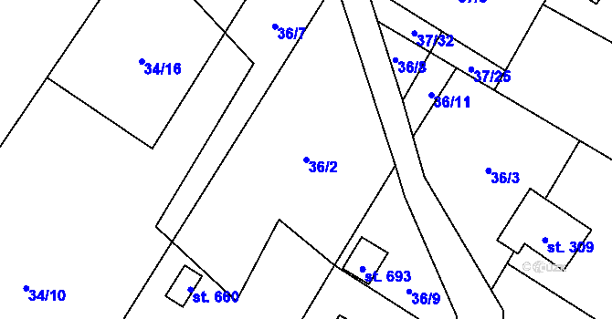 Parcela st. 36/2 v KÚ Milíkov u Jablunkova, Katastrální mapa