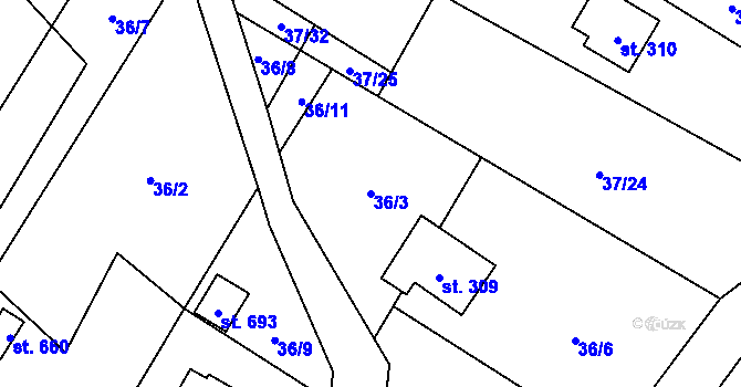 Parcela st. 36/3 v KÚ Milíkov u Jablunkova, Katastrální mapa