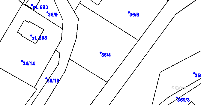 Parcela st. 36/4 v KÚ Milíkov u Jablunkova, Katastrální mapa