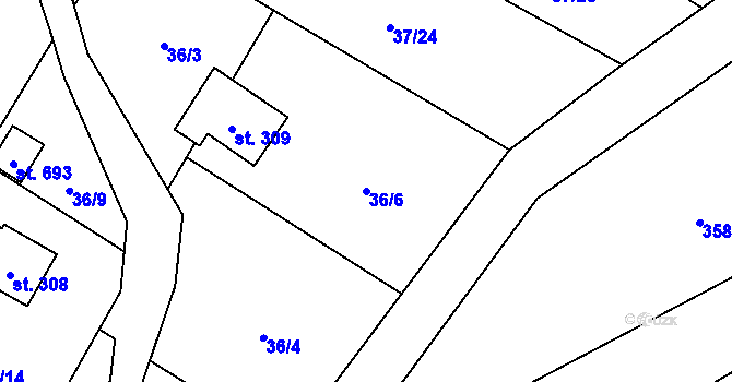 Parcela st. 36/6 v KÚ Milíkov u Jablunkova, Katastrální mapa