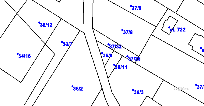 Parcela st. 36/8 v KÚ Milíkov u Jablunkova, Katastrální mapa