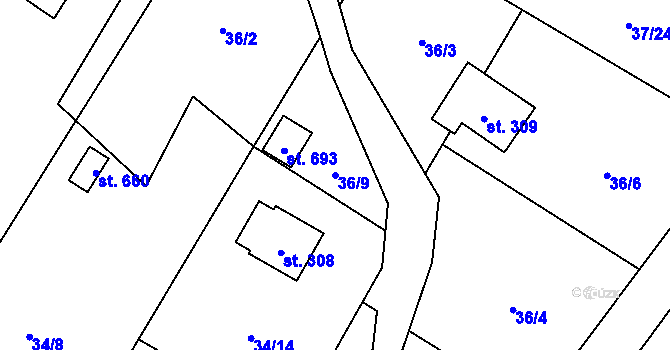 Parcela st. 36/9 v KÚ Milíkov u Jablunkova, Katastrální mapa