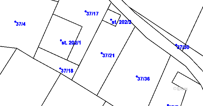 Parcela st. 37/21 v KÚ Milíkov u Jablunkova, Katastrální mapa