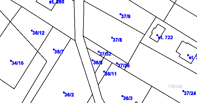 Parcela st. 37/32 v KÚ Milíkov u Jablunkova, Katastrální mapa