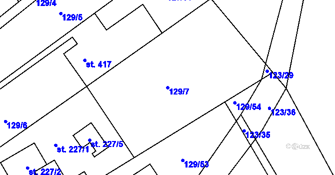 Parcela st. 129/7 v KÚ Milíkov u Jablunkova, Katastrální mapa
