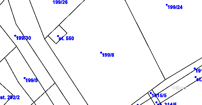 Parcela st. 199/8 v KÚ Milíkov u Jablunkova, Katastrální mapa