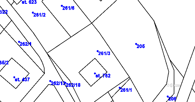 Parcela st. 261/3 v KÚ Milíkov u Jablunkova, Katastrální mapa