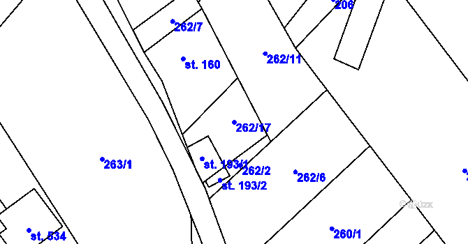 Parcela st. 262/17 v KÚ Milíkov u Jablunkova, Katastrální mapa