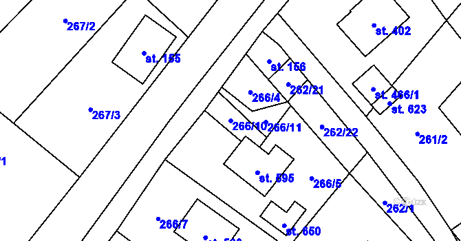 Parcela st. 266/10 v KÚ Milíkov u Jablunkova, Katastrální mapa