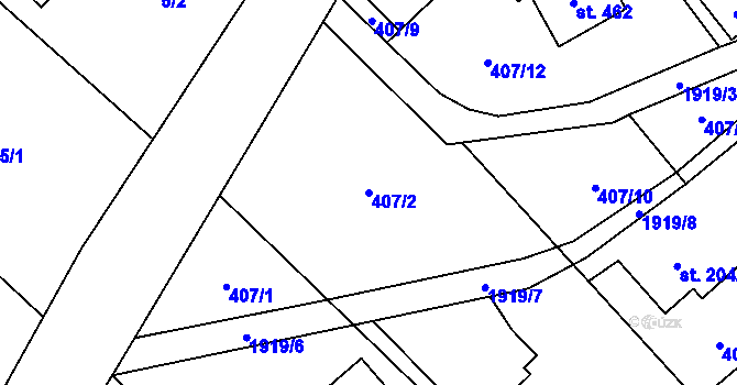 Parcela st. 407/2 v KÚ Milíkov u Jablunkova, Katastrální mapa