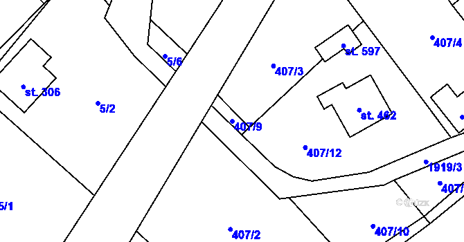 Parcela st. 407/9 v KÚ Milíkov u Jablunkova, Katastrální mapa