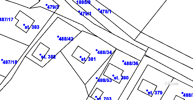 Parcela st. 488/34 v KÚ Milíkov u Jablunkova, Katastrální mapa