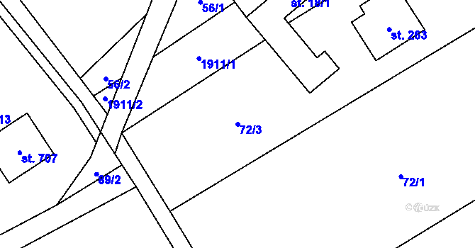 Parcela st. 72/3 v KÚ Milíkov u Jablunkova, Katastrální mapa