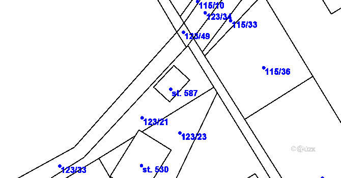 Parcela st. 587 v KÚ Milíkov u Jablunkova, Katastrální mapa