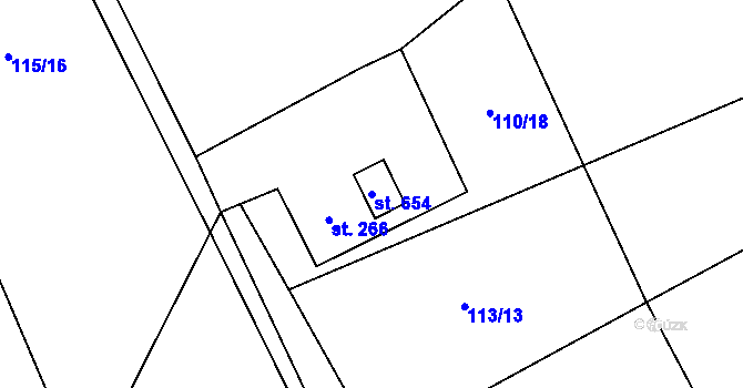 Parcela st. 654 v KÚ Milíkov u Jablunkova, Katastrální mapa