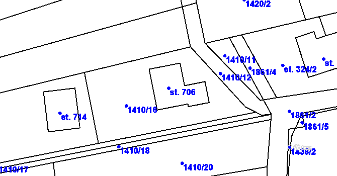 Parcela st. 706 v KÚ Milíkov u Jablunkova, Katastrální mapa