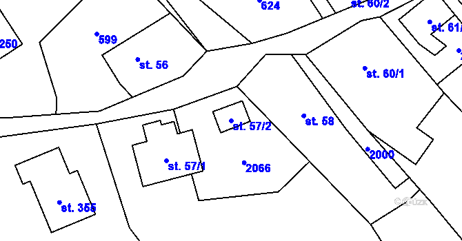Parcela st. 57/2 v KÚ Milíkov u Jablunkova, Katastrální mapa