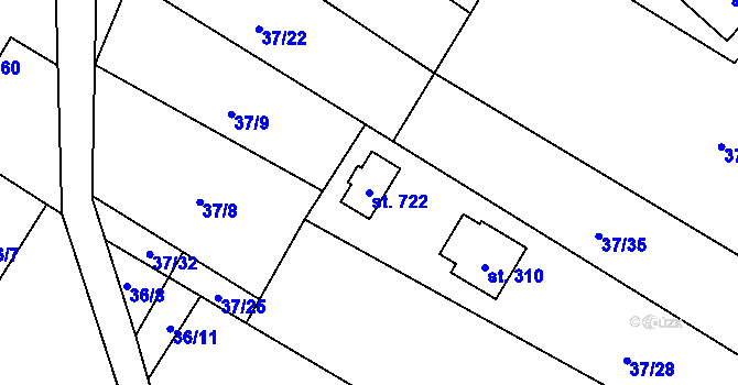 Parcela st. 722 v KÚ Milíkov u Jablunkova, Katastrální mapa