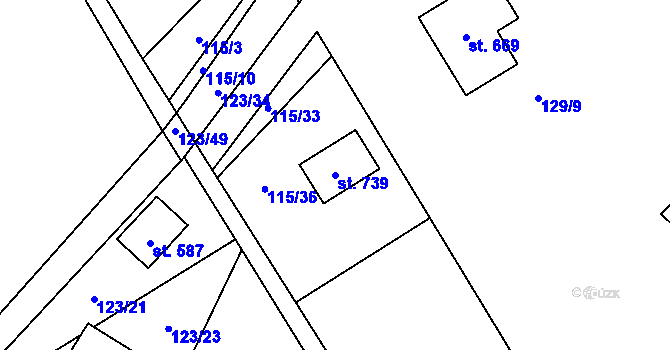 Parcela st. 739 v KÚ Milíkov u Jablunkova, Katastrální mapa