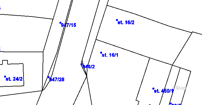 Parcela st. 16/1 v KÚ Milín, Katastrální mapa