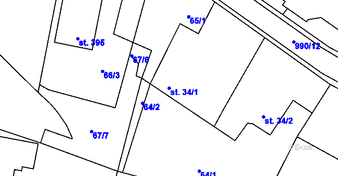 Parcela st. 34/1 v KÚ Milín, Katastrální mapa