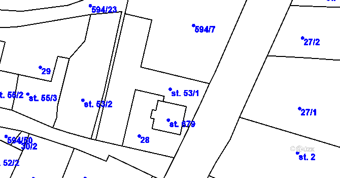 Parcela st. 53/1 v KÚ Milín, Katastrální mapa
