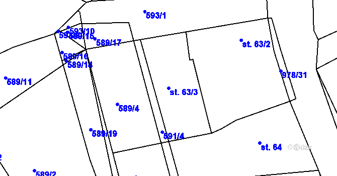 Parcela st. 63/3 v KÚ Milín, Katastrální mapa