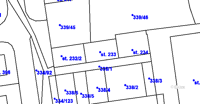 Parcela st. 233 v KÚ Milín, Katastrální mapa