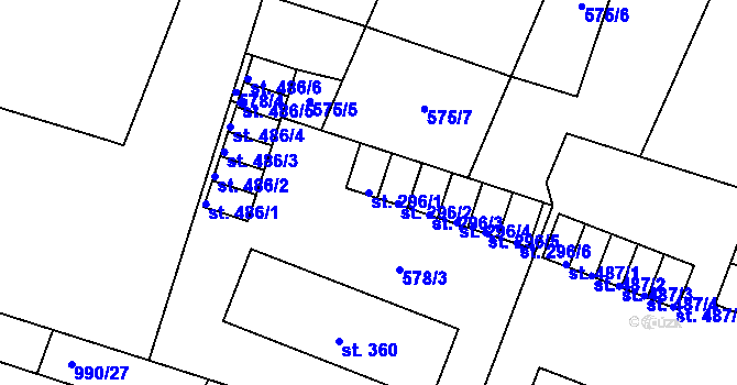 Parcela st. 296/1 v KÚ Milín, Katastrální mapa