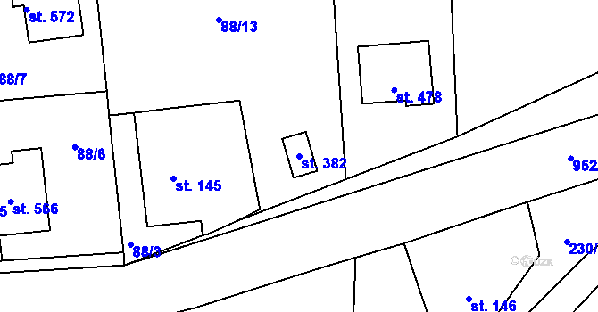 Parcela st. 382 v KÚ Milín, Katastrální mapa