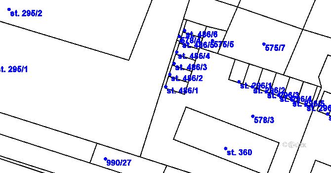 Parcela st. 486/1 v KÚ Milín, Katastrální mapa